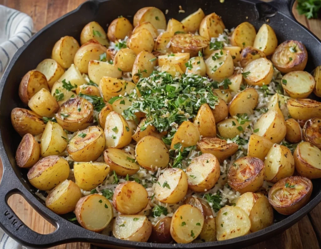 Cheesy roasted potatoes Parmesan crusted potatoes Crispy baked potatoes Garlic Parmesan potatoes